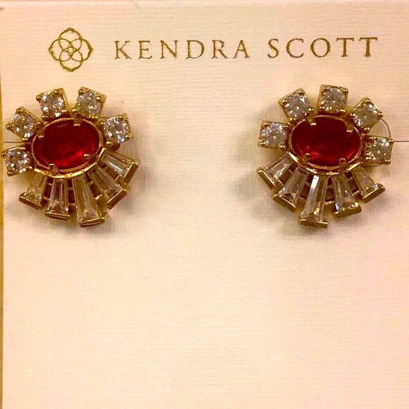 NWT RARE & Retired Kendra Scott Atticus Earrings Berry CZ’s Yellow Gold Perfect! - Picture 3 of 13